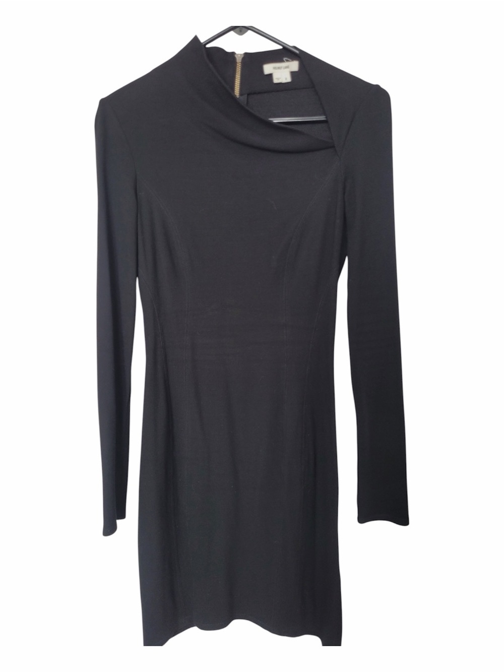 ✅ Helmut Lang Black Long Sleeve Draped Neck Dress size 2